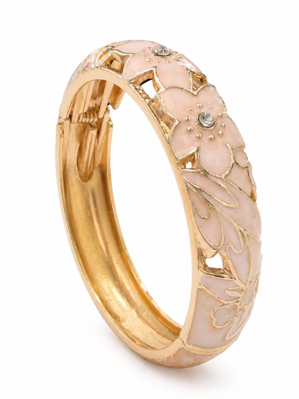 Gold-Tone Pink Floral Enamel Bangle Bracelet
